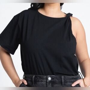 Eloquii Twist Shoulder Tee Black Size 18/20